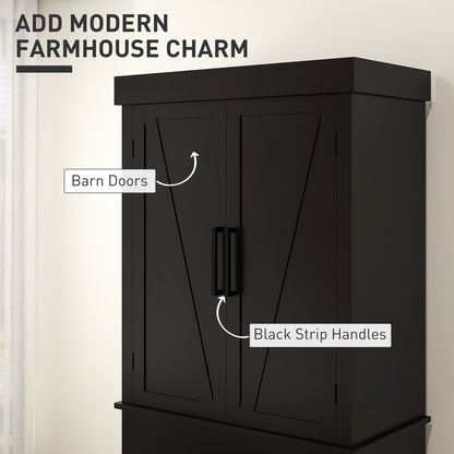 72" Kitchen Storage Cabinet, Farmhouse Kitchen Pantry Cabinet with 4 Barn Doors, Drawer, Adjustable Shelves, Black