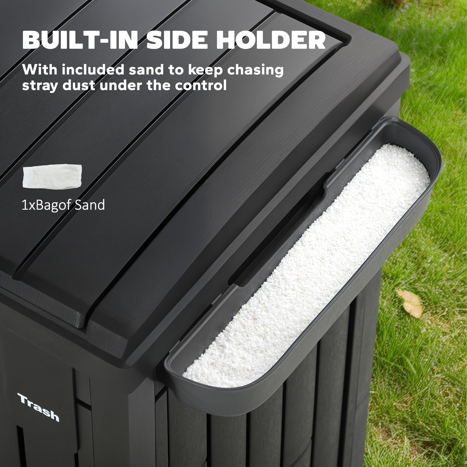 29 Gallon Outdoor Garbage Bin with Dual Lid, Plastic Outdoor Waste Trash Can with Side Holder and Drip Tray, Black