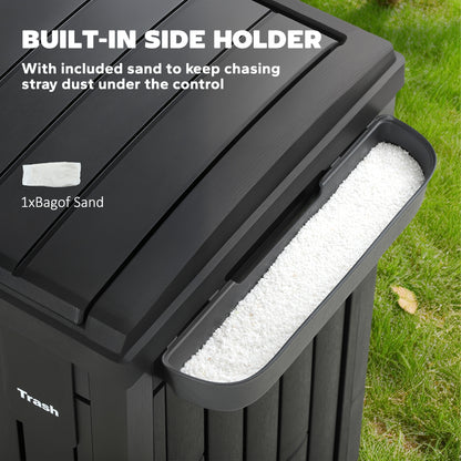 29 Gallon Outdoor Garbage Bin with Dual Lid, Plastic Outdoor Waste Trash Can with Side Holder and Drip Tray, Black