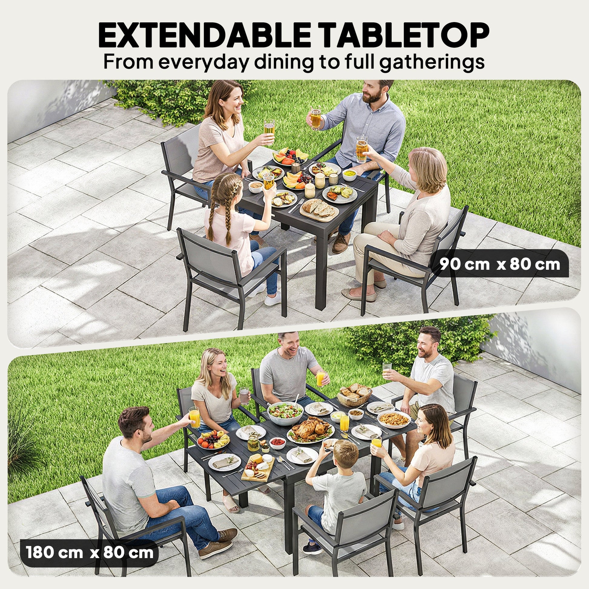 7 Pieces Outdoor Dining Set, Aluminum Patio Table and Chairs Set for 6 with Extendable Tabletop and Stackable Chairs