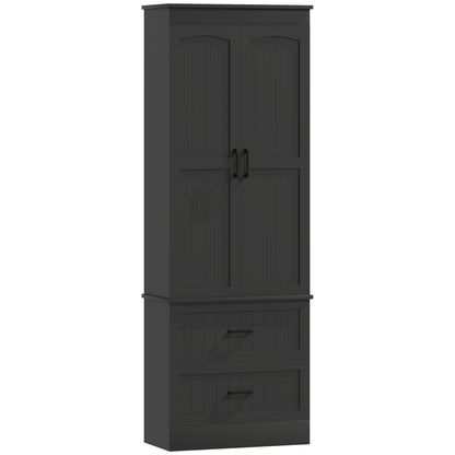 Tall Pantry Cabinet, 67" Kitchen Storage Cabinet with Adjustable Shelves and 2 Drawers for Kitchen, Dining Room, Black