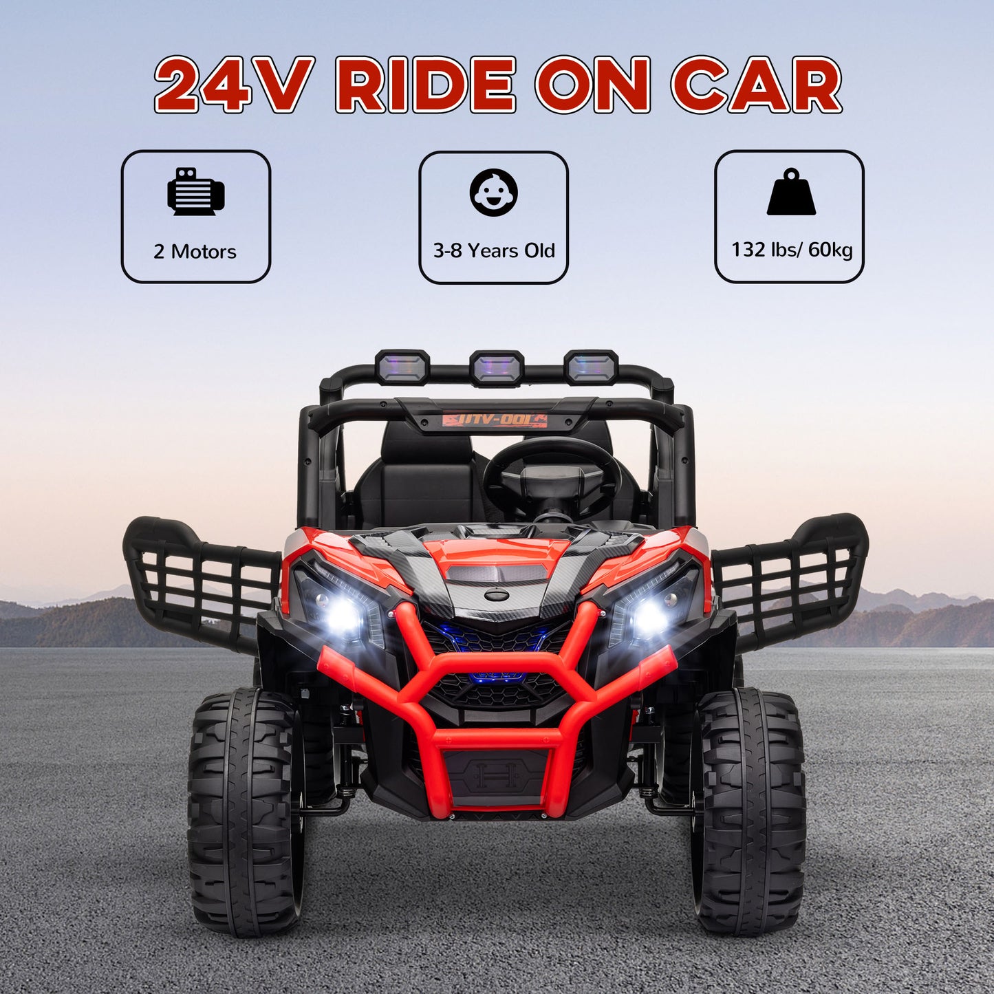 Qaba 2 Seater 24V Electric Car for Kids with Remote Control, 3 Speed, LED Lights, Music, Horn, Spring Suspension, Red