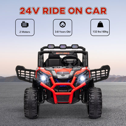 Qaba 2 Seater 24V Electric Car for Kids with Remote Control, 3 Speed, LED Lights, Music, Horn, Spring Suspension, Red