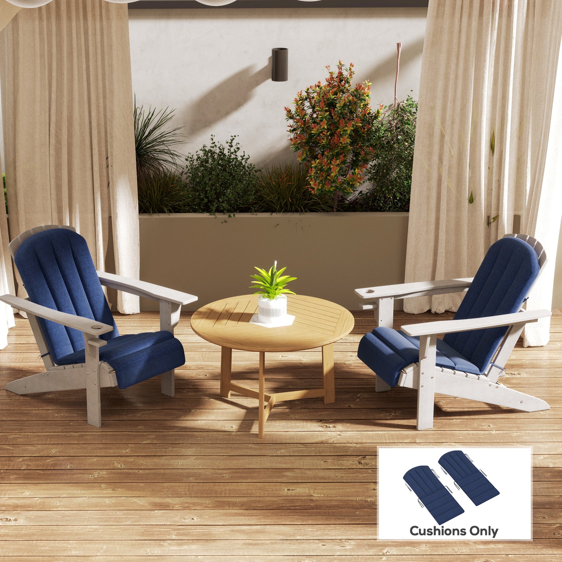 Set of 2 Patio Chair Cushions, High Back Adirondack Chair Cushion with Ties, High-Density Foam, Navy Blue