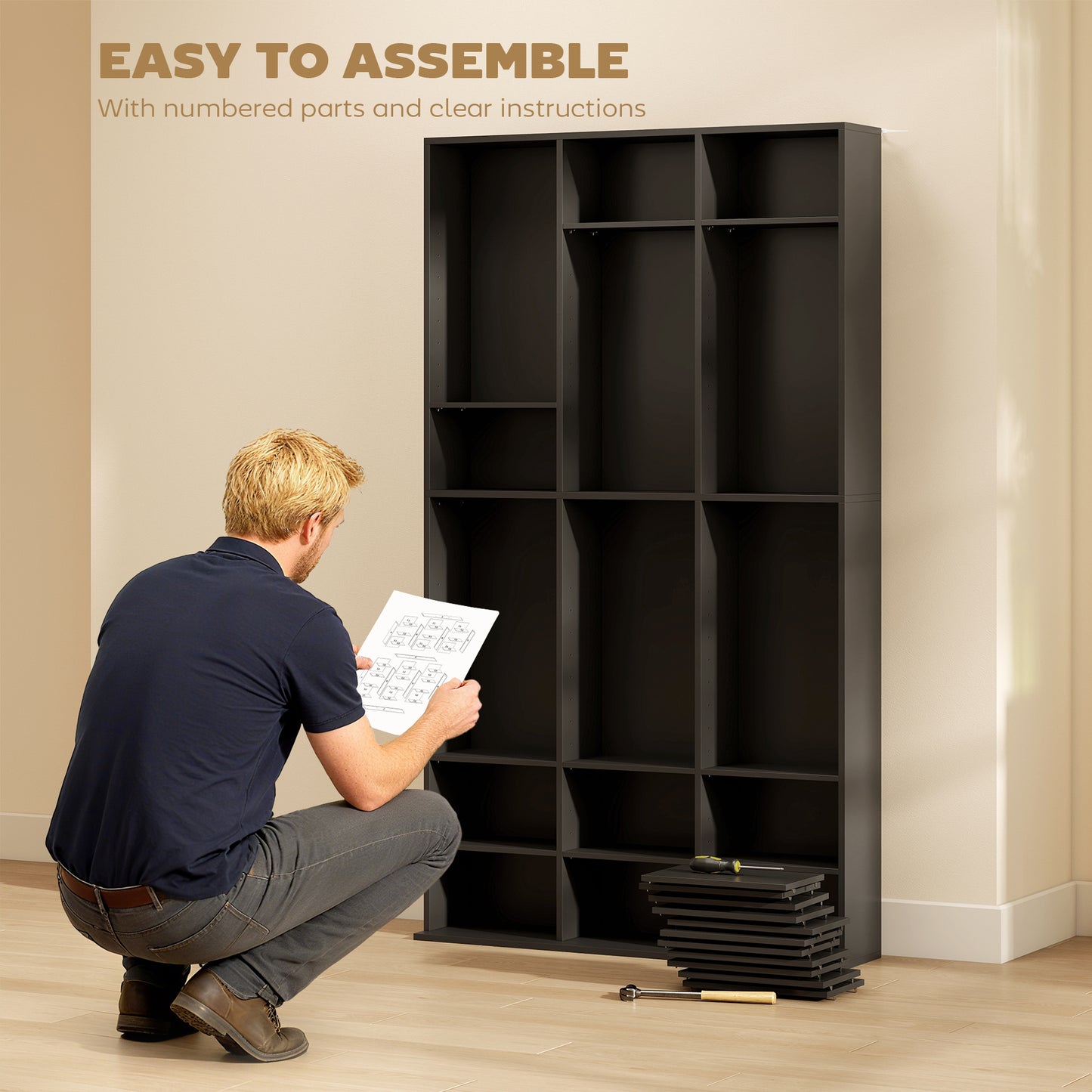 Media Storage Cabinet, 9-Tier DVD Shelf with 21 Adjustable Shelves, Holds 835 CDs, 500 DVDs or 640 Blu-rays, Black