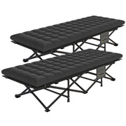 Set of 2 Camping Cot with Soft Pad, 32" Extra Wide Folding Cots with Non-Slip Feet and Carry Bag, Black