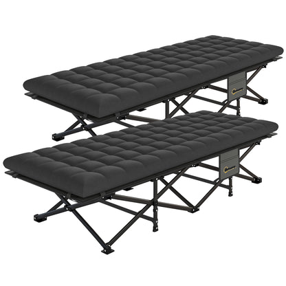 Set of 2 Camping Cot with Soft Pad, 32" Extra Wide Folding Cots with Non-Slip Feet and Carry Bag, Black