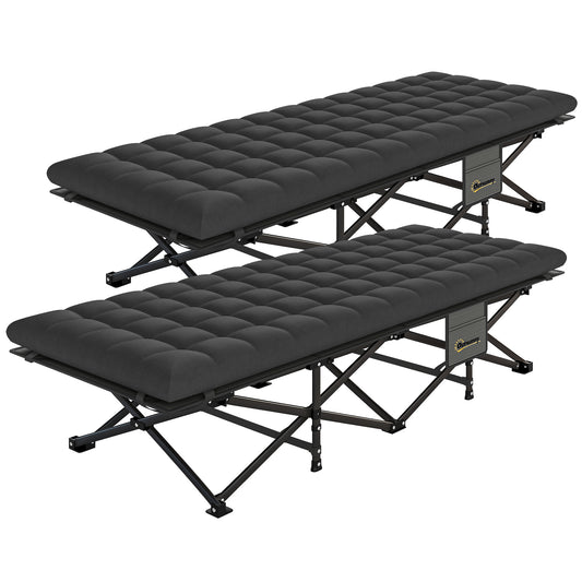 Set of 2 Camping Cot with Soft Pad, 32" Extra Wide Folding Cots with Non-Slip Feet and Carry Bag, Black