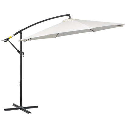 9.7ft Offset Patio UmbrellaCantilever Parasol with Crank Handle, 8 Ribs and Cross Base for Outdoor, Sun Shade, Cream