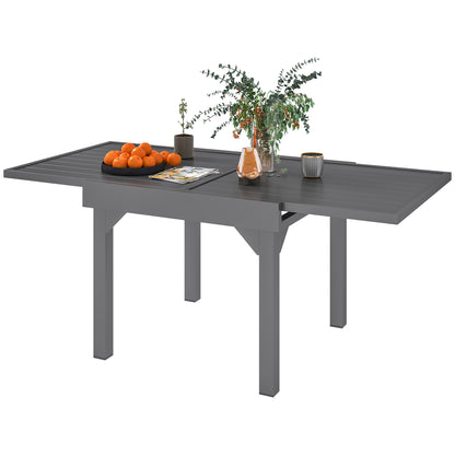 35"-71" Extendable Aluminium Outdoor Dining Table, Slatted Top Patio Table for 4-6 Person, for Garden, Backyard, Grey