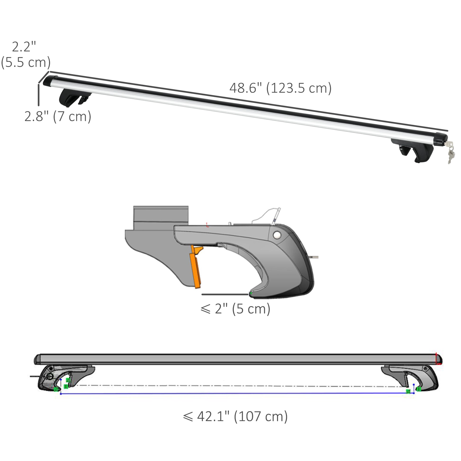 2pc Roof Rack Car Roof Top Lockable Aluminum Cross Bars Adjustable Baggage Luggage Carrier, Silver (49")