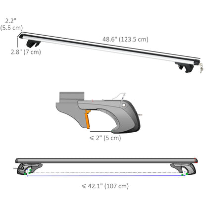 2pc Roof Rack Car Roof Top Lockable Aluminum Cross Bars Adjustable Baggage Luggage Carrier, Silver (49")