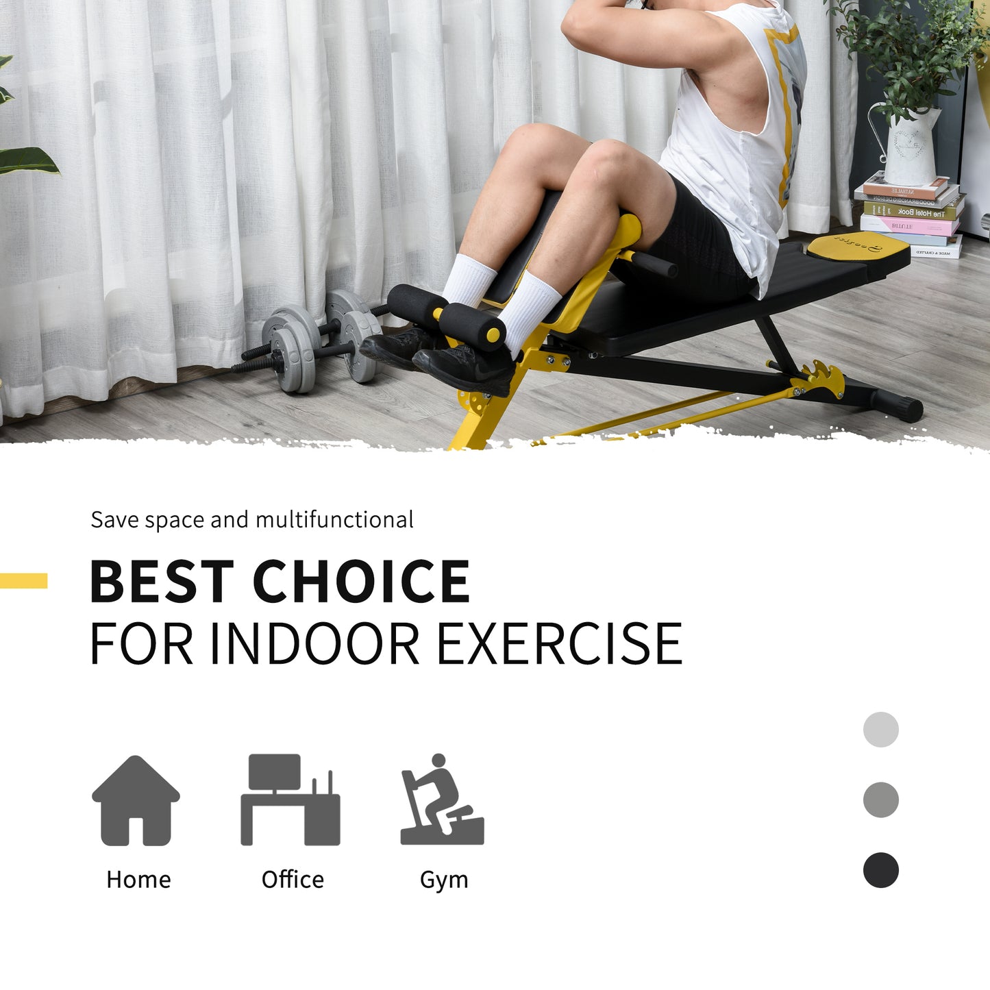 Soozier Adjustable Weight Bench Roman Chair Exercise Training Multi-Functional Hyper Extension Bench Dumbbell Bench Ab Sit up Decline Flat Black and Yellow