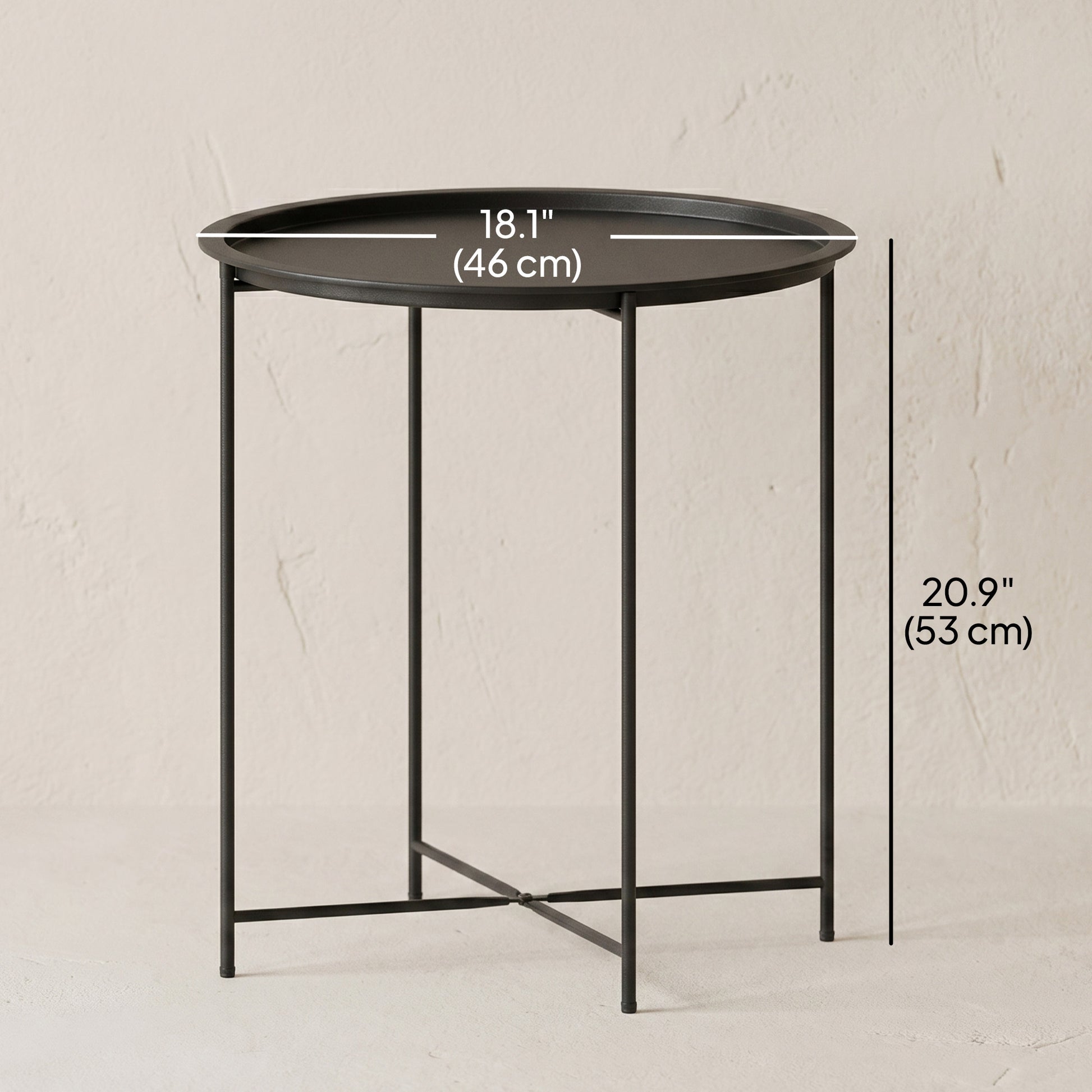 18" Outdoor Side Table with Removable Tray and Folding Legs, Indoor Outdoor for Balcony, Porch, Black