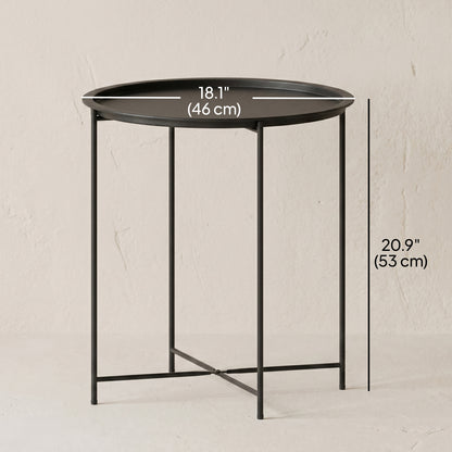 18" Outdoor Side Table with Removable Tray and Folding Legs, Indoor Outdoor for Balcony, Porch, Black