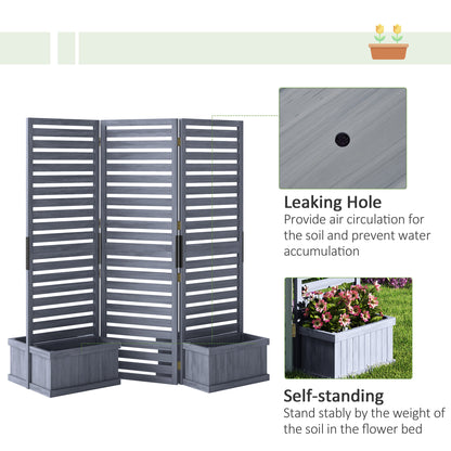 Outdoor Privacy Screen Wood Privacy Panel with 4 Planter Boxes, Raised Bed with 3 Panels, Drainage Holes