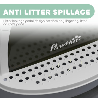 Cat Litter Box with Lid, Front Door Flap, Scoop, Handle, Easy Clean, for Small and Medium Cats, Grey