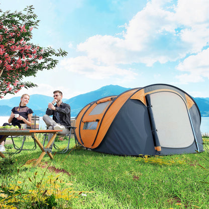 4 Person Camping Tent, Easy Pop Up Tent with Doors, Windows and Carry Bag, Automatic Setup Tent for Hiking, Orange
