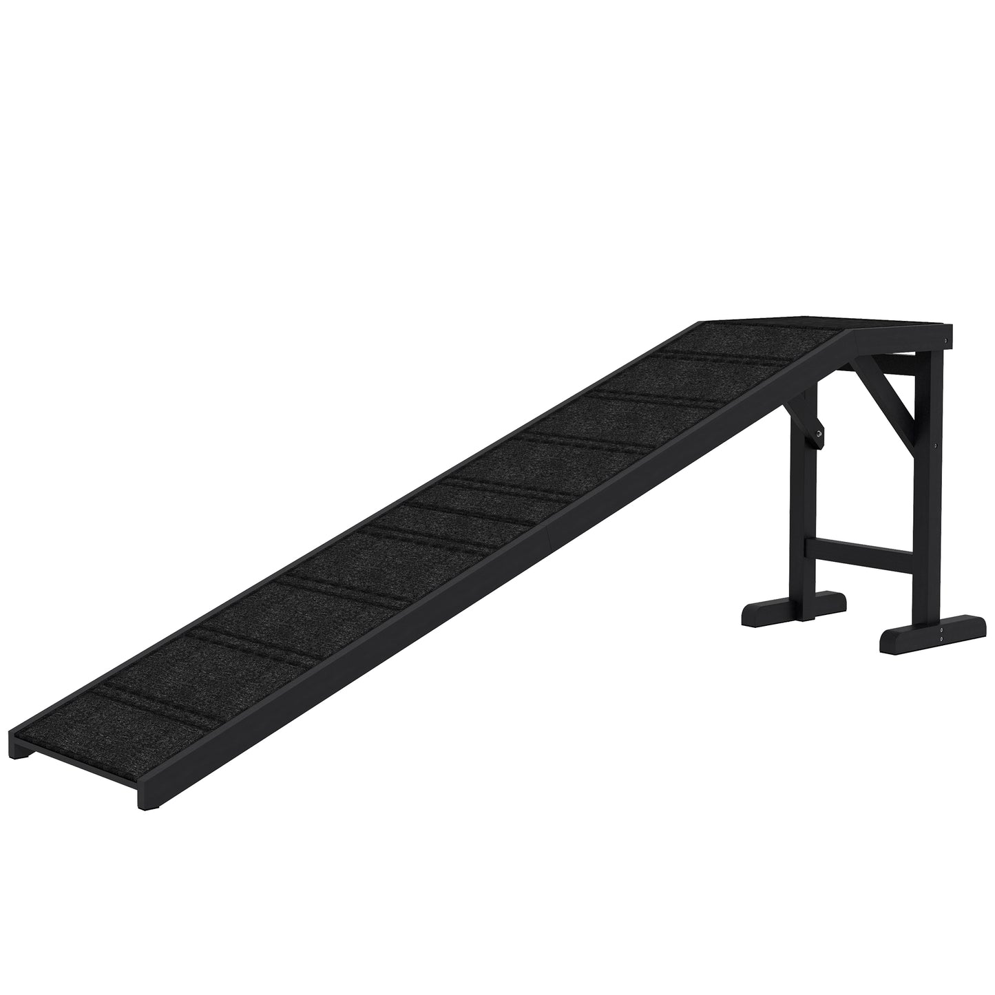 Pet Ramp Bed Steps for Dogs Cats Non-slip Carpet Top Platform Pine Wood 74"L x 16"W x 25"H Black
