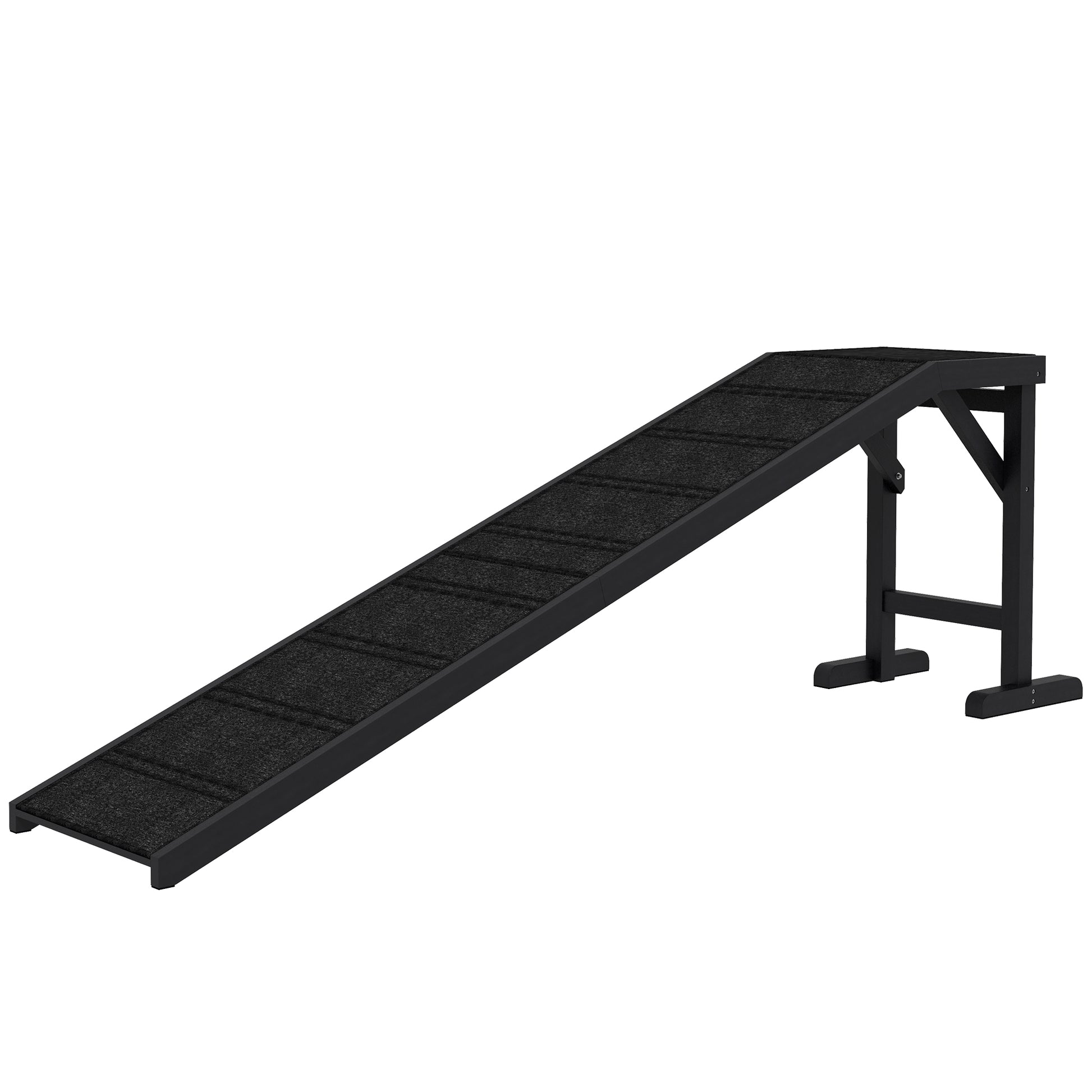 Pet Ramp Bed Steps for Dogs Cats Non-slip Carpet Top Platform Pine Wood 74"L x 16"W x 25"H Black