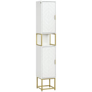 Tall Bathroom Storage Cabinet, Modern Narrow Bathroom Cabinet with Diamond Chevron Pattern and Adjustable Shelf, White