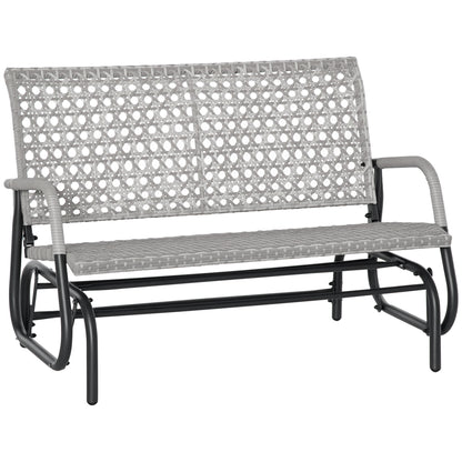 2 Seater Wicker Outdoor Glider Bench, Patio Swing Garden Bench, Garden Loveseat Rocking Chair, w/ Extra Wide Seat, Curved Backrest for Backyard, Poolside, Lawn, Mixed Grey