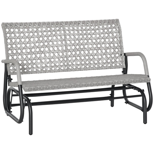 2 Seater Wicker Outdoor Glider Bench, Patio Swing Garden Bench, Garden Loveseat Rocking Chair, w/ Extra Wide Seat, Curved Backrest for Backyard, Poolside, Lawn, Mixed Grey
