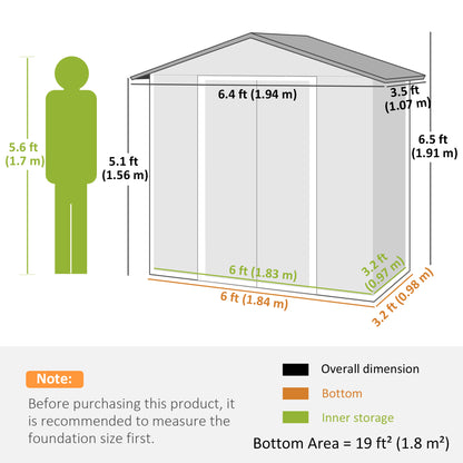 6.5x3.5ft Metal Garden Storage Shed for Outdoor Tool Storage with Double Sliding Doors and Vents, Light Grey