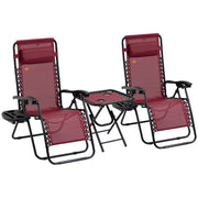 Zero Gravity Chair Set of 2 Patio Chair with Side Table Cupholders and Pillows for Pool, Backyard, Lawn, Beach, Red