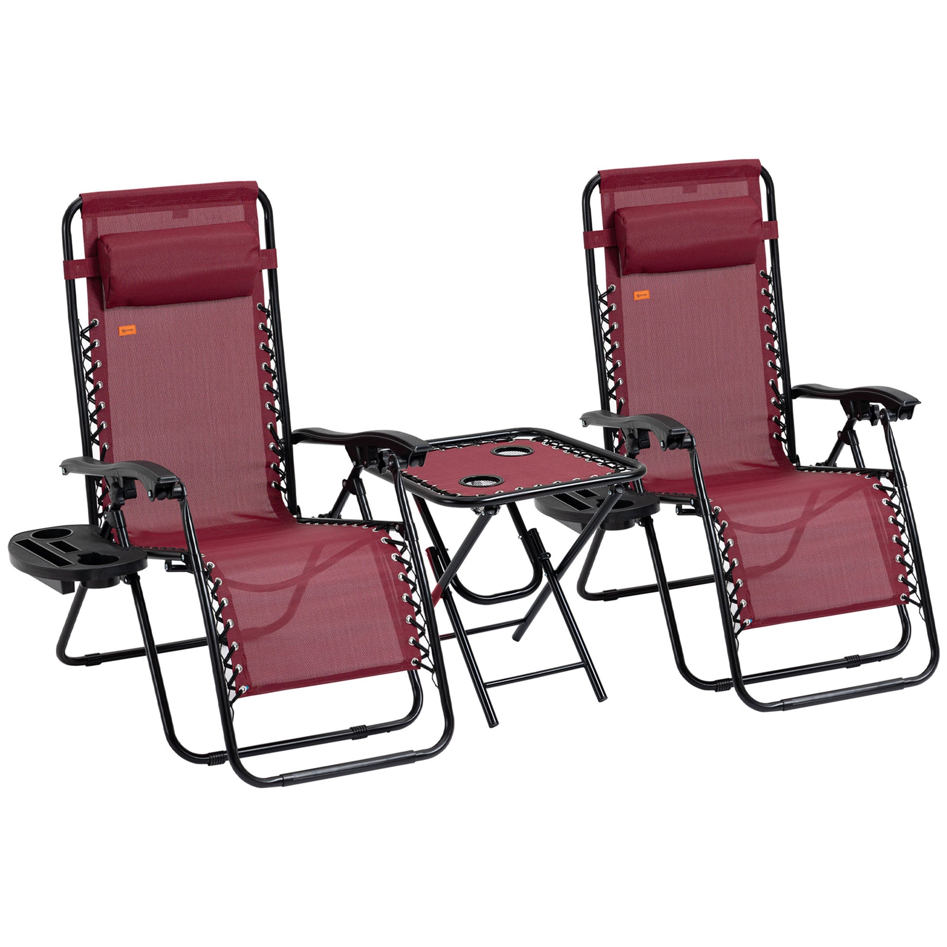 Zero Gravity Chair Set of 2 Patio Chair with Side Table Cupholders and Pillows for Pool, Backyard, Lawn, Beach, Red