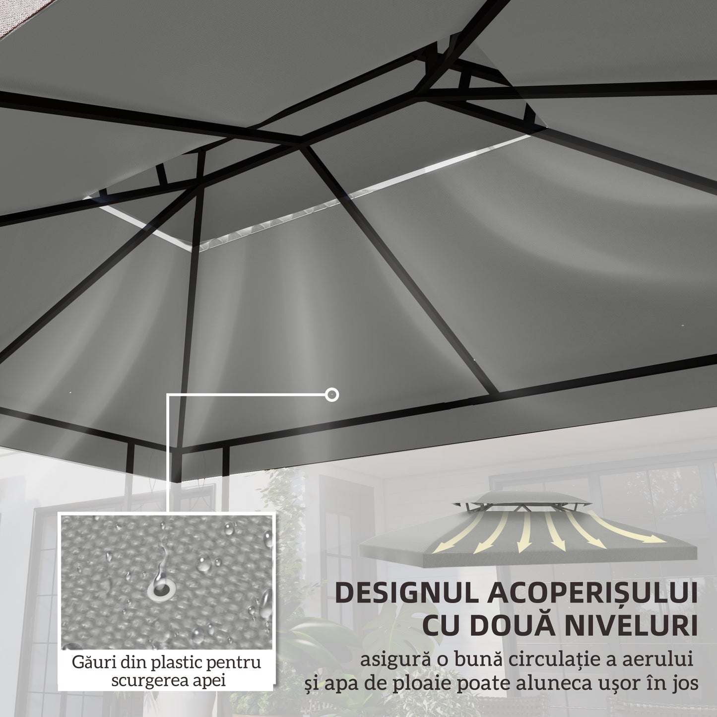 13' x 10' Gazebo Replacement Canopy 2 Tier Top UV Cover Pavilion Garden Patio Outdoor, Light Grey (TOP ONLY)