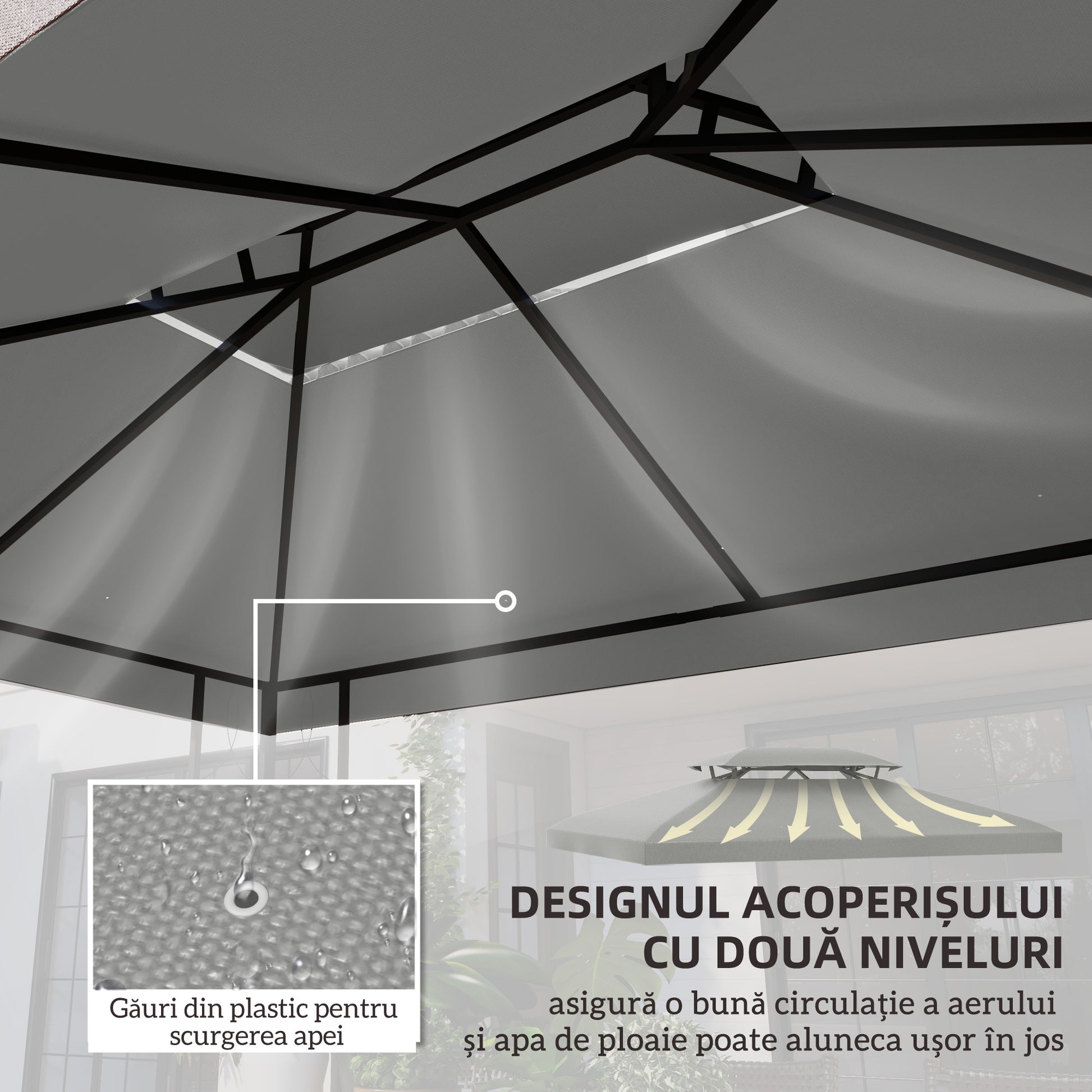13' x 10' Gazebo Replacement Canopy 2 Tier Top UV Cover Pavilion Garden Patio Outdoor, Light Grey (TOP ONLY)