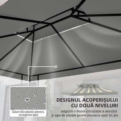 13' x 10' Gazebo Replacement Canopy 2 Tier Top UV Cover Pavilion Garden Patio Outdoor, Light Grey (TOP ONLY)