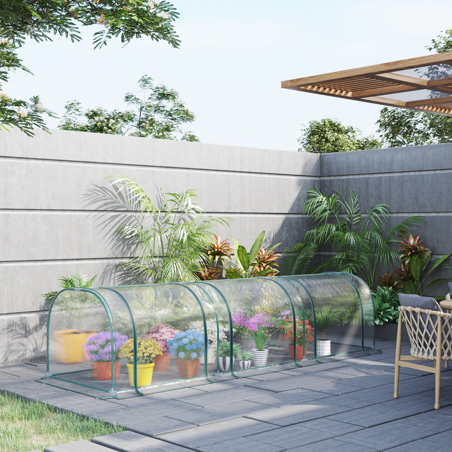 138"x39"x32" Transparent PVC Mini Tunnel Greenhouse Garden Green Grow Shed Portable Plant Flower Warm House Steel Frame Zipped Doors