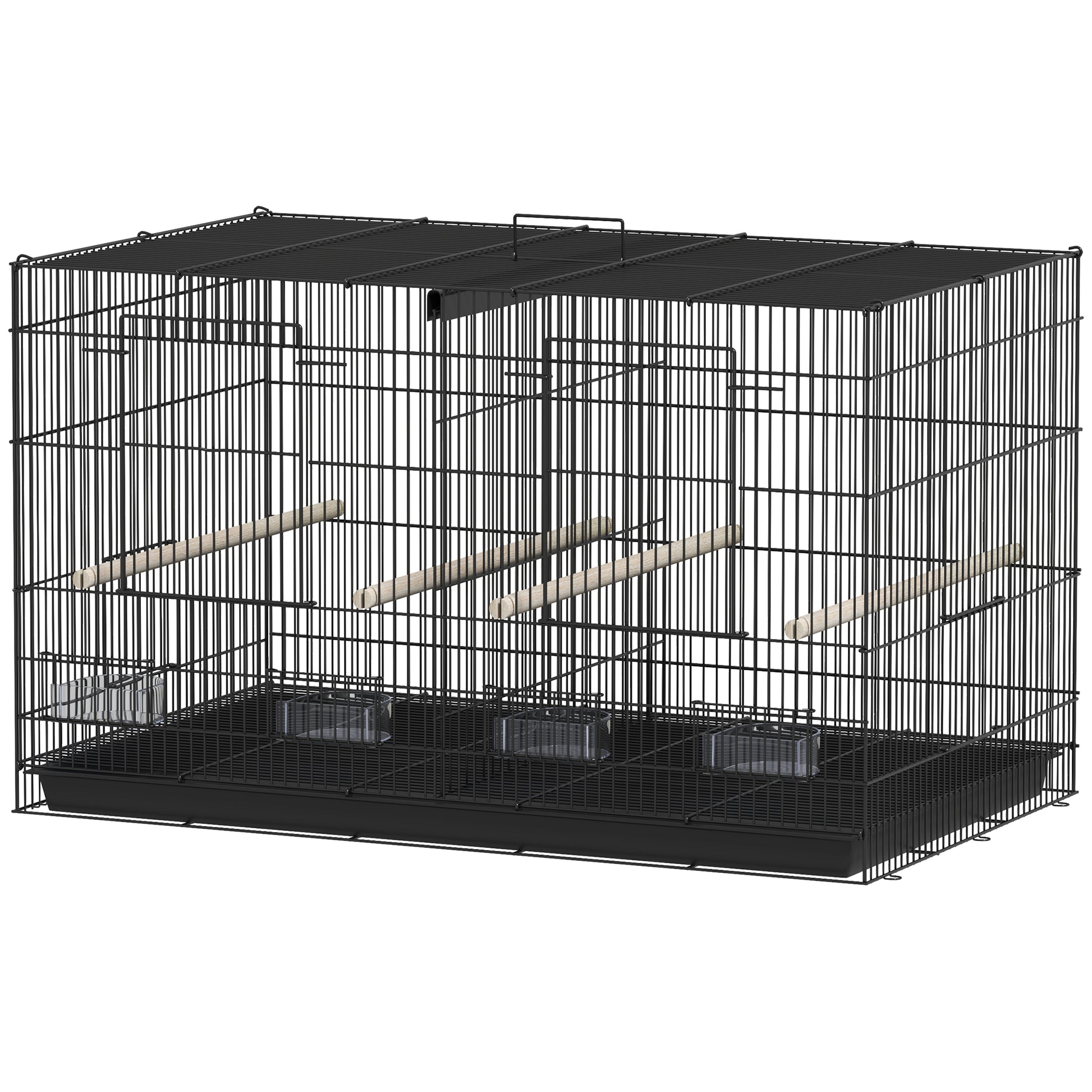 18" H Bird Cage, Large Parakeet Cage for Budgie, Lovebird, Canary, Finches with Divider, Black
