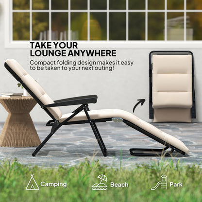 Foldable Lounge Chair, Reclining Patio Sun Lounger with 6-Position Adjustable Back, Beige