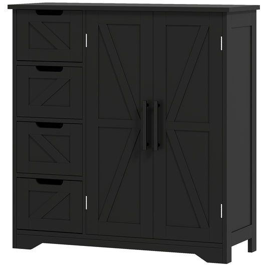 Bathroom Floor Cabinet, Farmhouse Bathroom Storage Cabinet with Adjustable Shelf, Black