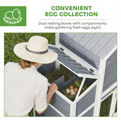 66.5" Large Chicken Coop, Wooden Chicken House with 2 Nesting Boxes, Sliding Tray & Ramp, for Outdoor Backyard Farm