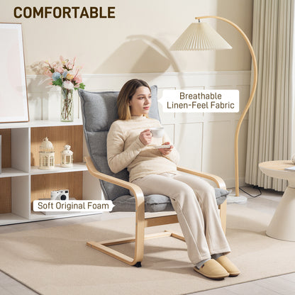 Modern Armchair, Upholstered Accent Chair with Curved Leg and Arm, Leisure Lounge Chair for Living Room, Light Grey