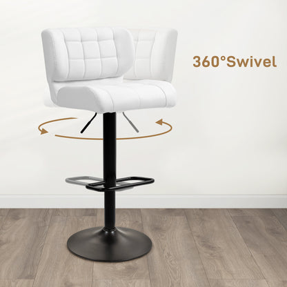 Swivel PU Leather Barstools Set of 2 Adjustable Bar Stools with Footrest Back for Kitchen Counter Dining Room White