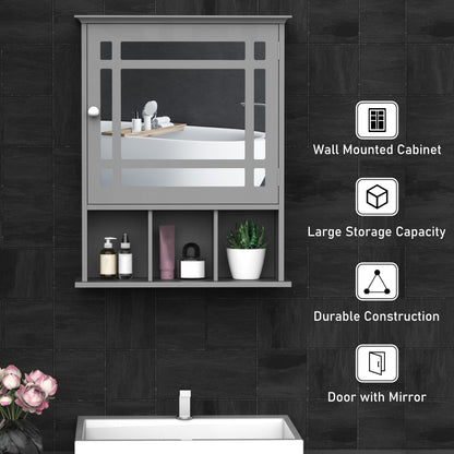 Bathroom Cabinet Wall Mount with Mirror Door 3 Shelf Organizer for Bathroom, Kitchen, Bedroom, Grey