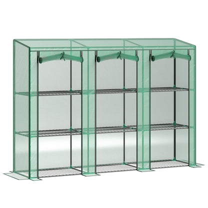 Lean-to Greenhouse with 3 Tier Shelves, Mini Greenhouse with 3 Roll-Up Doors for Indoor Outdoor, Green