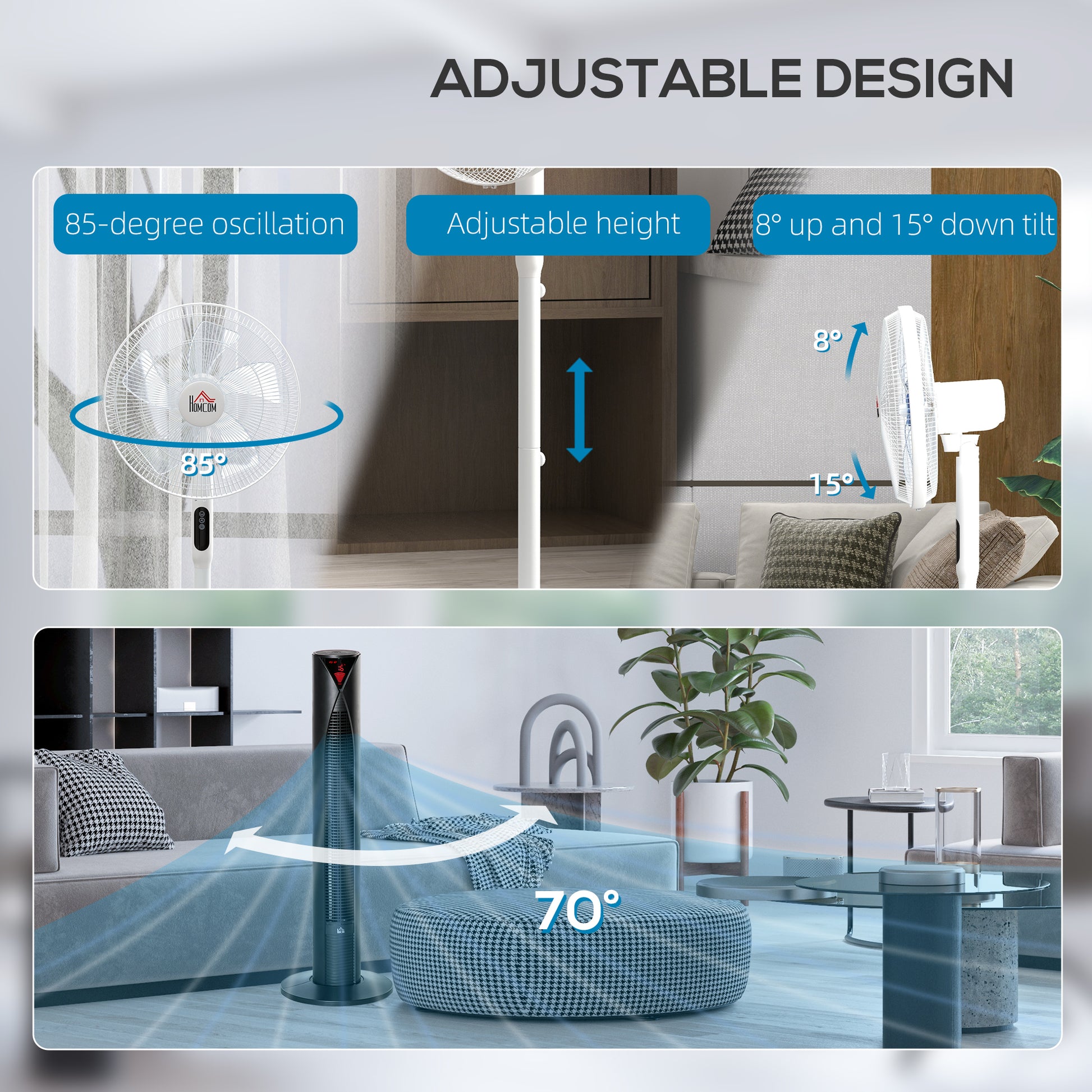 Tower Fan and 16" Pedestal Fan Set, with Remote Control, Height Adjustable, Tilted Head, Timer, Oscillating Standing Fan, Stand Floor Fans for Bedroom, White