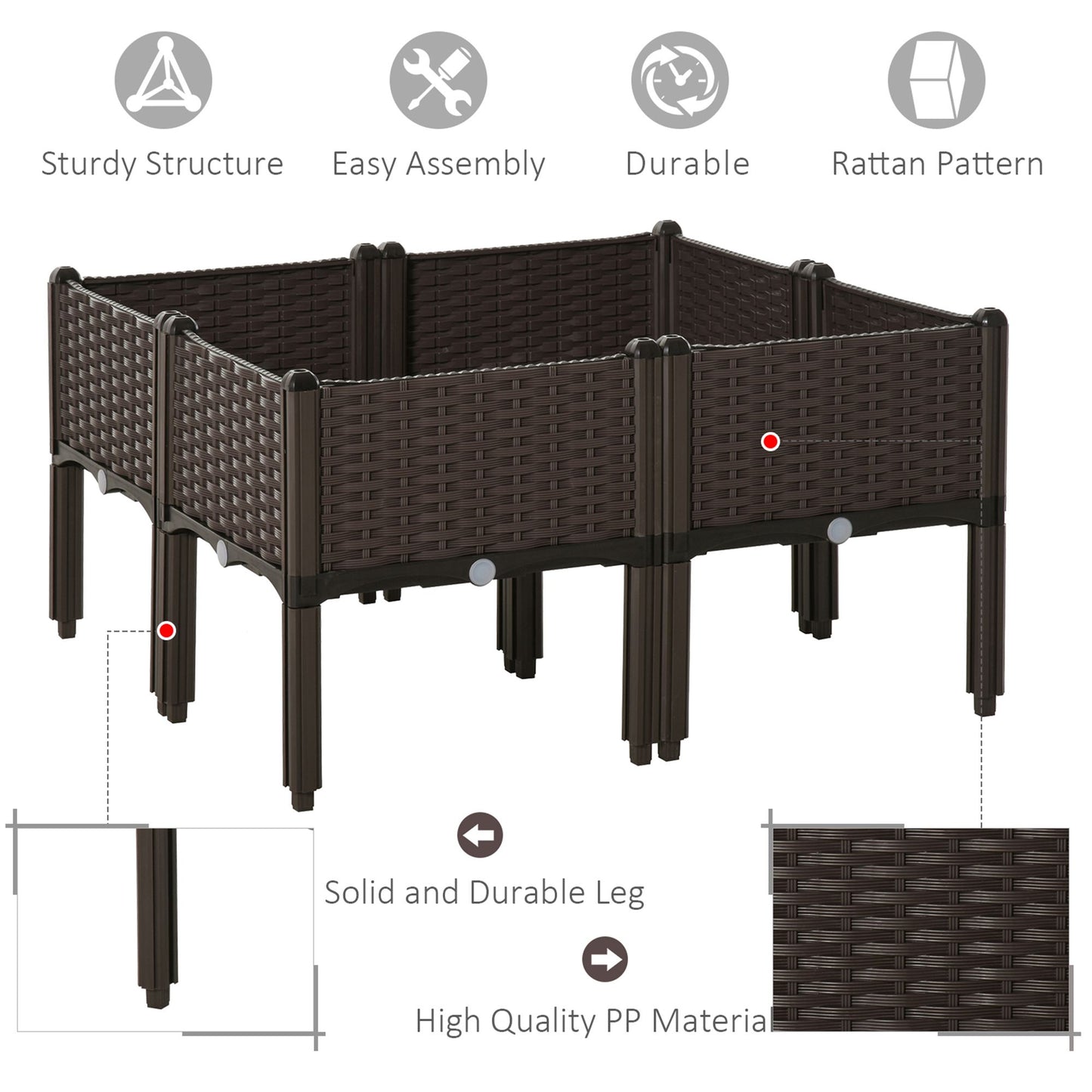 4-piece Raised Garden Bed PP Raised Flower Bed Plant Stand Stackable Vegetable Herb Grow Box