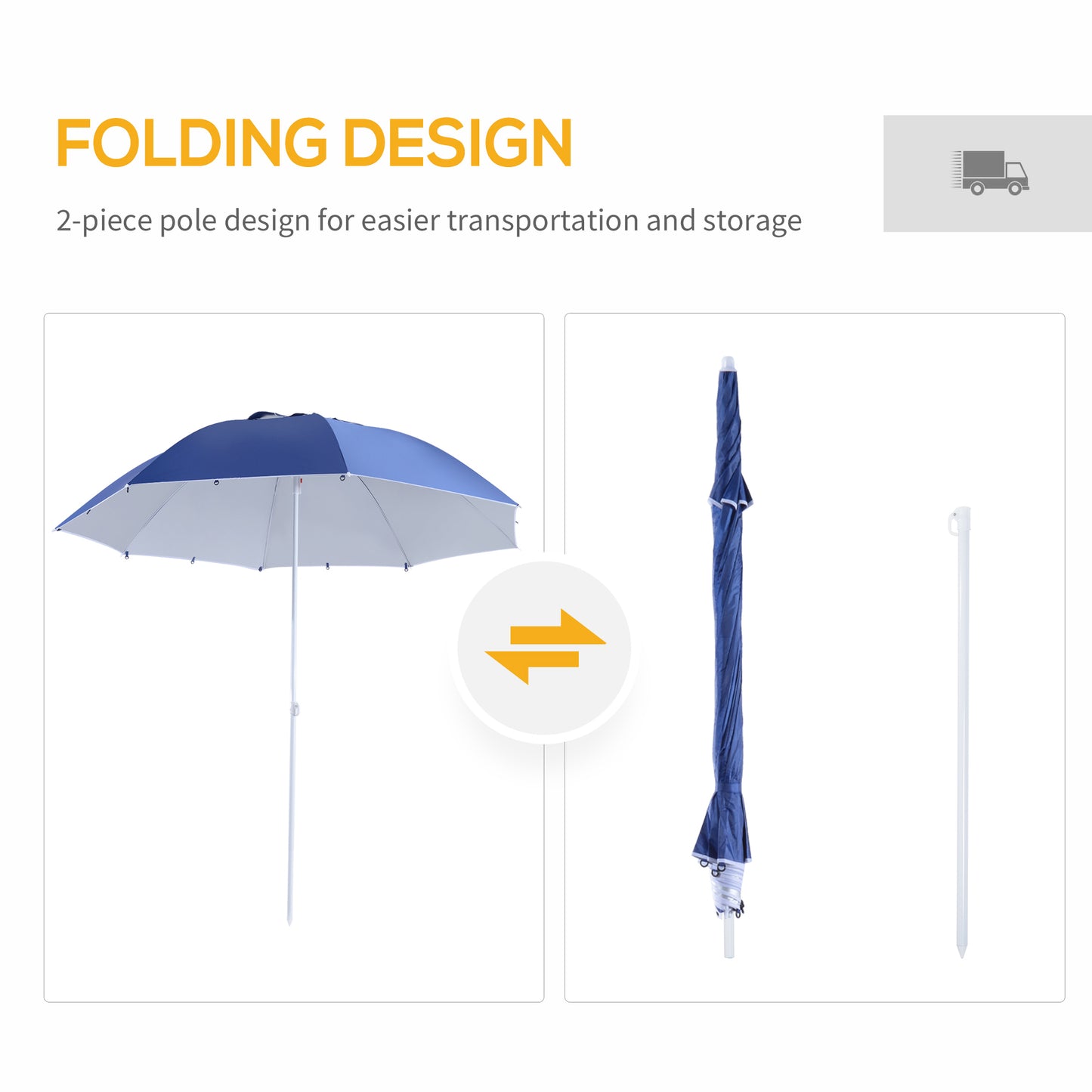 7.5FT 2-in-1 Beach Umbrella with Carry Bag, Umbrella Shelter with Silver Coated UPF50+ UV Protection and Adjustable Height for Camping, Fishing, Backyard, Blue