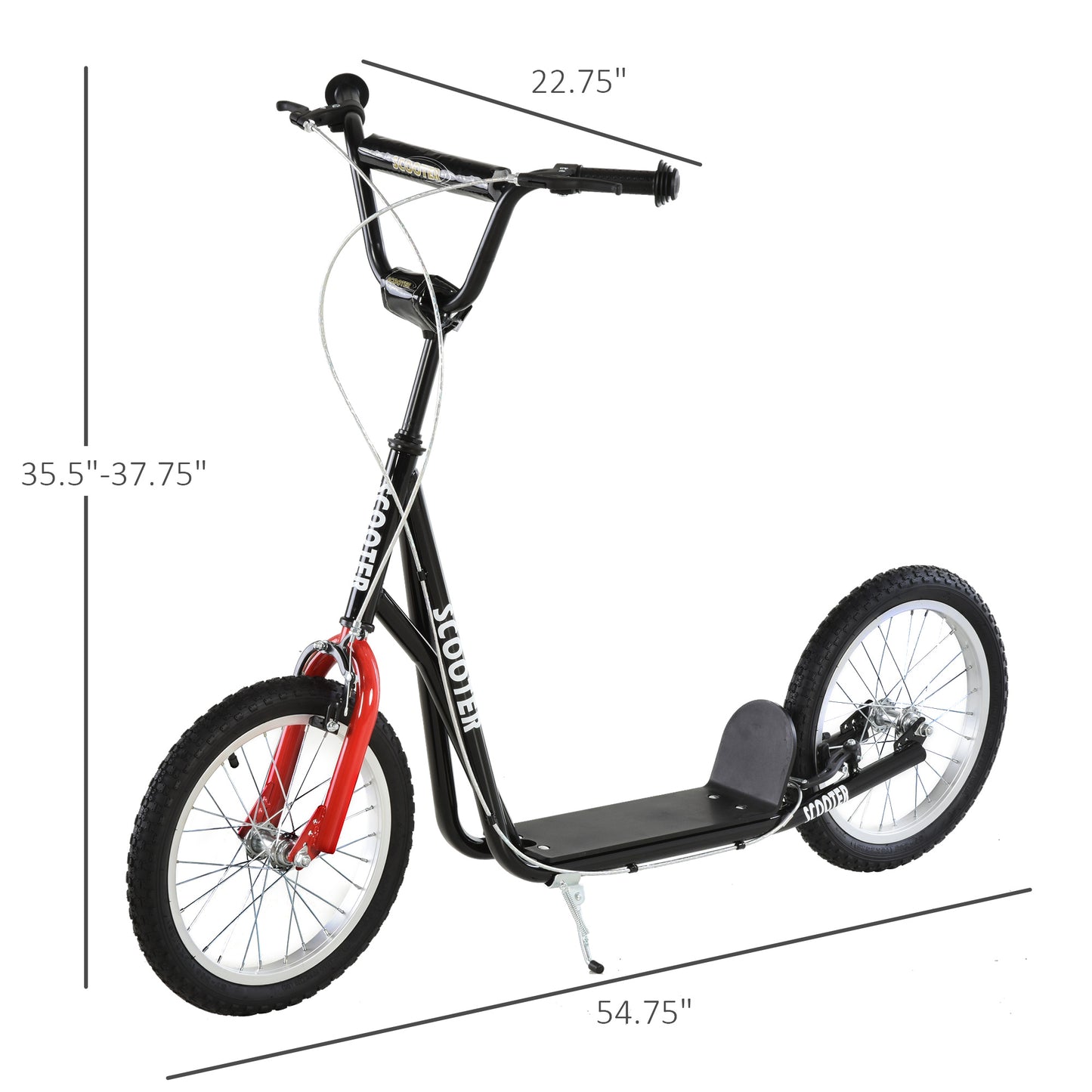 Aosom Kids Kick Scooter for 5+ Year Old, Kids Ride on Toy w/ 16'' Inflatable Wheel Dual Brakes, Black