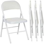 Set of 4 Metal Foldable Chairs, PU Leather Padded Folding Chairs with Cushion Seat and Open Back for Indoor, White