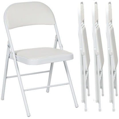 Set of 4 Metal Foldable Chairs, PU Leather Padded Folding Chairs with Cushion Seat and Open Back for Indoor, White