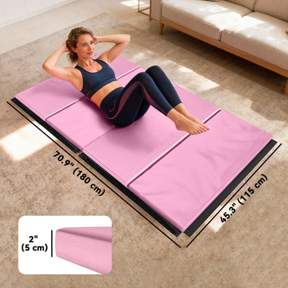 Soozier 4'x6'x2'' Folding Gymnastics Tumbling Mat, Exercise Mat with Carrying Handles for Yoga, MMA, Martial Arts, Stretching, Core Workouts, Pink