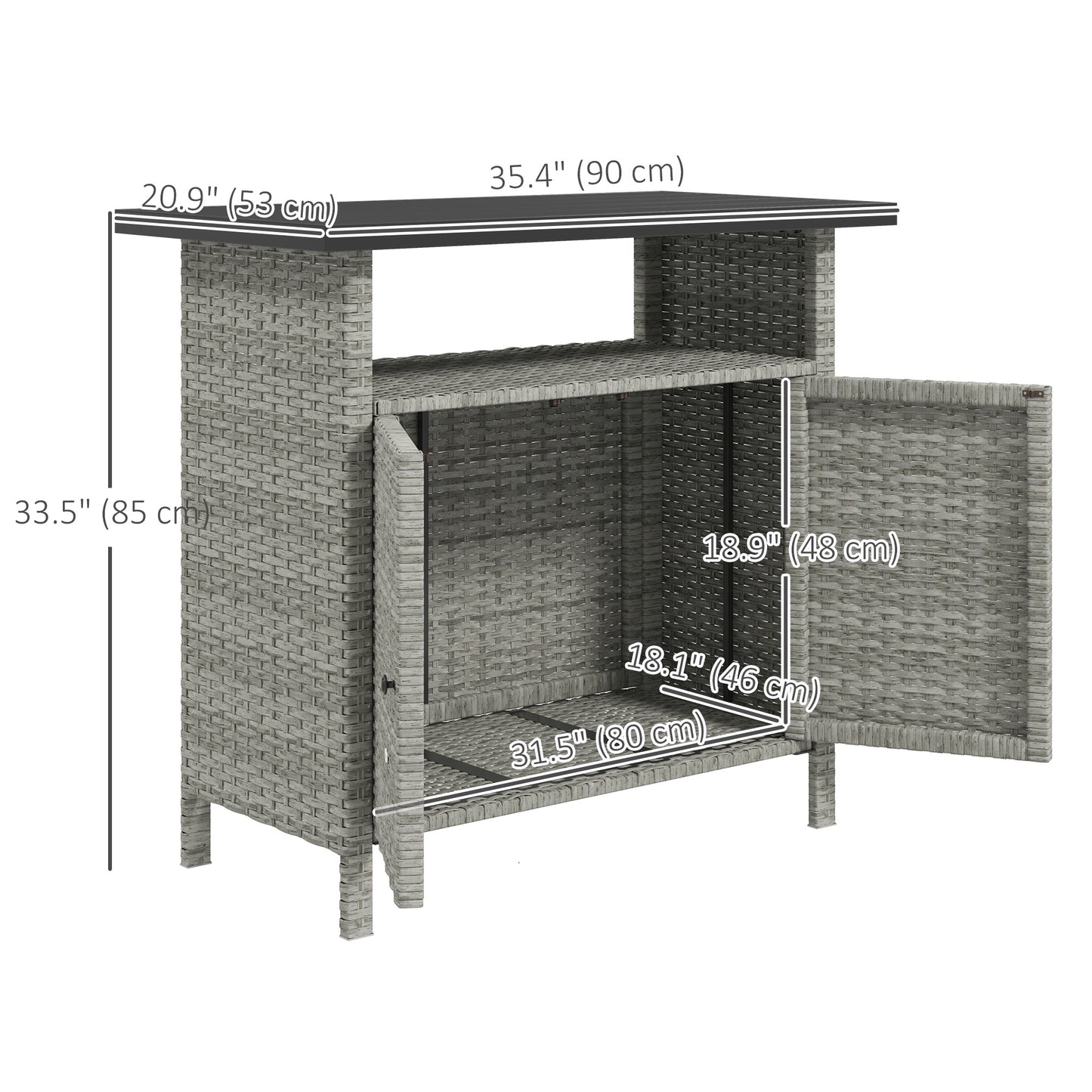Wicker Outdoor Storage Cabinet with Two Doors and Shelf for Outdoor Pool Towel Storage, Grey